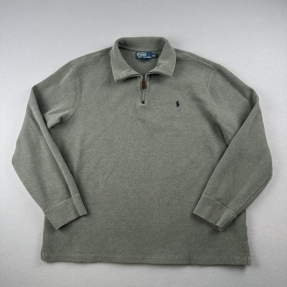 Polo Ralph Lauren Quarter Zip Men XXL Olive Green Cotton Textured Pullover
